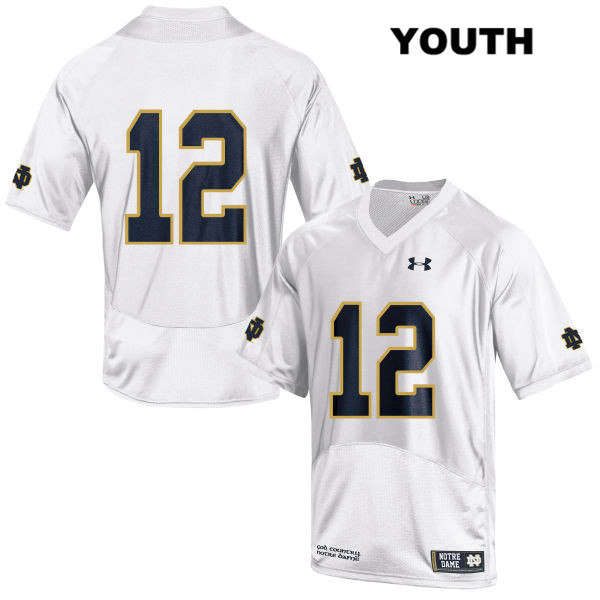 Youth NCAA Notre Dame Fighting Irish #12 DJ Brown Stitched College Under Armour Authentic White No Name Football Jersey LP10O00HC